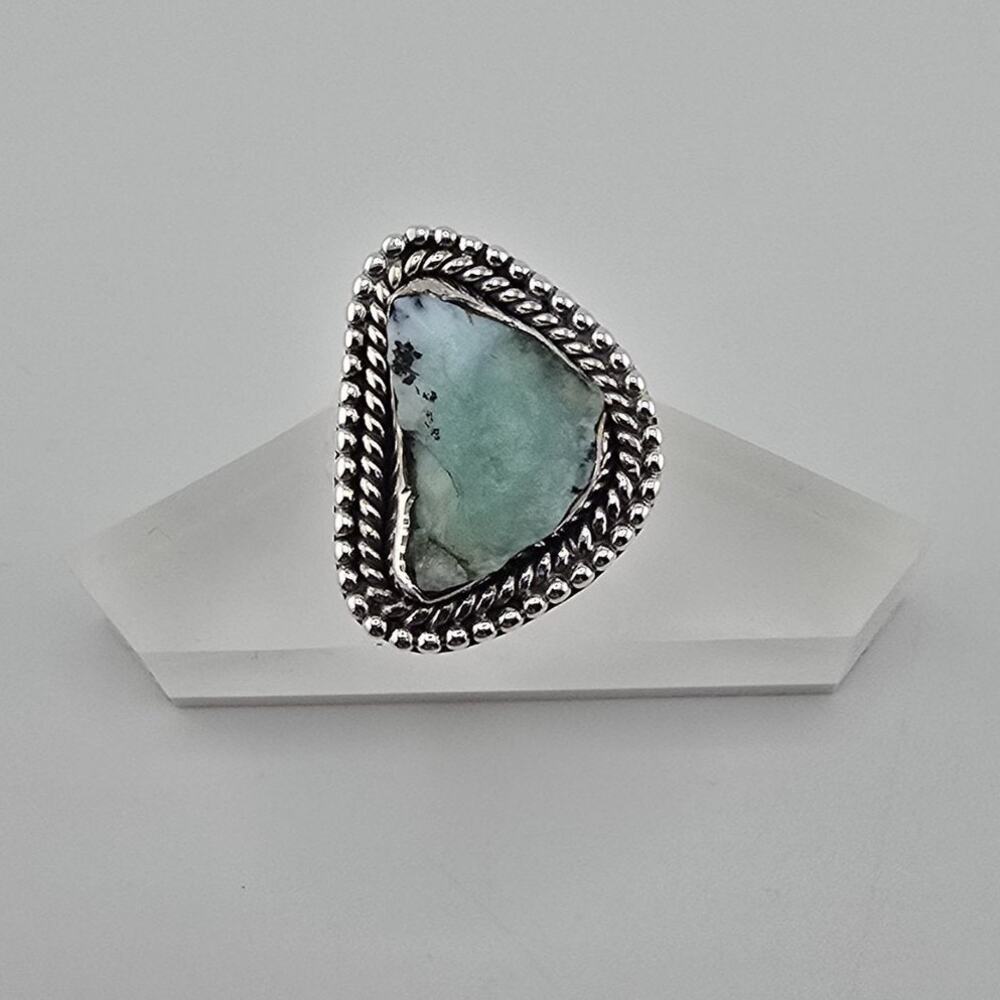 Sterling Silver Gemstone Ring Unique Artisan Boho Tribal Raw Stone sz 7